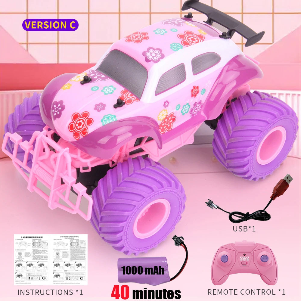 Pink RC Car Off-Road Big Wheel Electric Drive High Speed Purple 2.4G Remote Control Car Girls Trucks Toys for Children Christmas