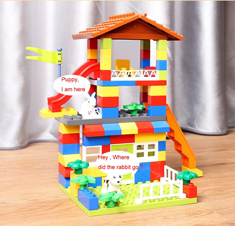 89pcs Big Size Castle Slide Building Blocks toys Big Particle Roof Blocks Compatible Duploed City House Brick Toys For Children