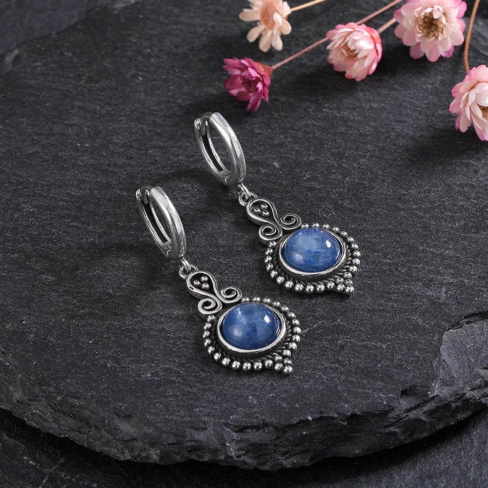 New Elegant Natural Kyanite 925 Sterling Silver Drop Earrings for Women Vintage Jewelry Wedding Engagement Hoop Earrings Gifts