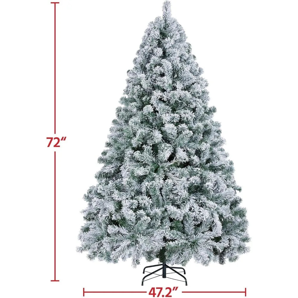 6ft Pre-lit Artificial Christmas Tree with Incandescent Warm White Lights, Snow Flocked Full Prelighted Xmas Tree