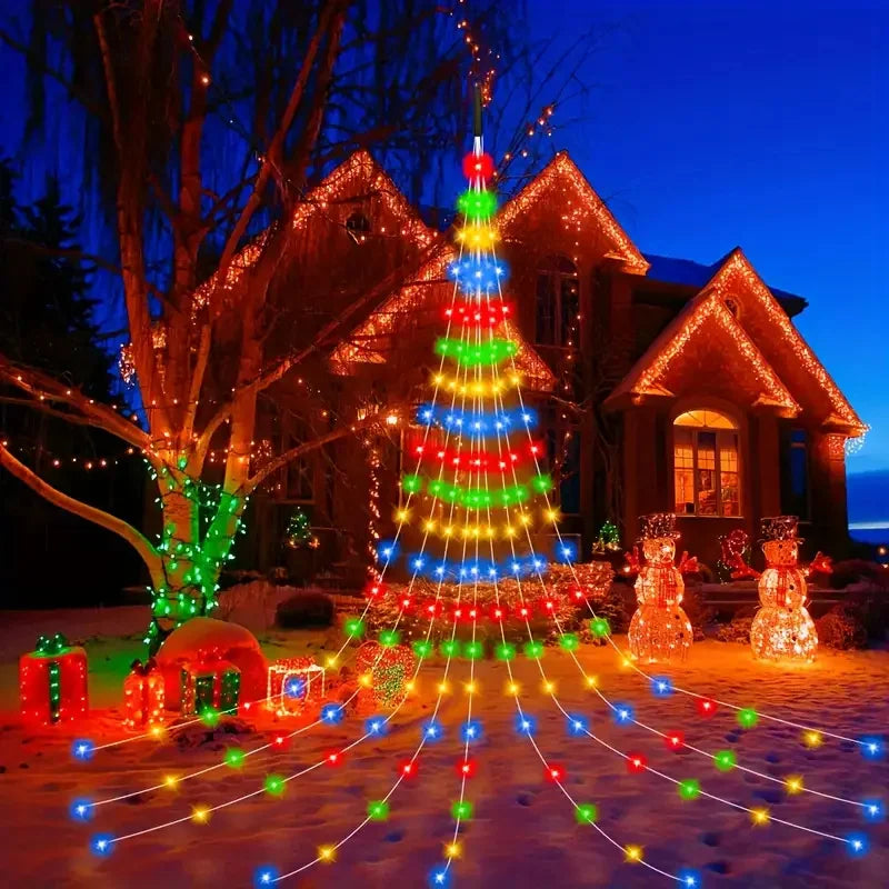 2024 180LED Christmas Decoration Lights 8 Modes String Lights Waterfall Xmas Tree Fairy Lights for Garden Patio New Year Decor