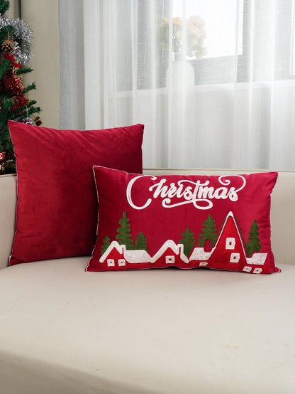 1pc Red Dutch Velvet Christmas Embroidery Cushion Pillow Case, Dormitory Bedroom Sofa Home Decoration