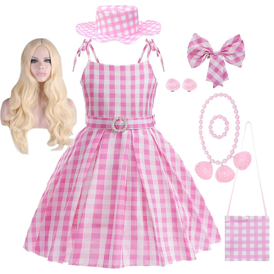 2024 New Movie Barbi Girls Boys Costume Cosplay Clothes Children Pink Halloween Carnival Kids Party Wear For 2-10 Years