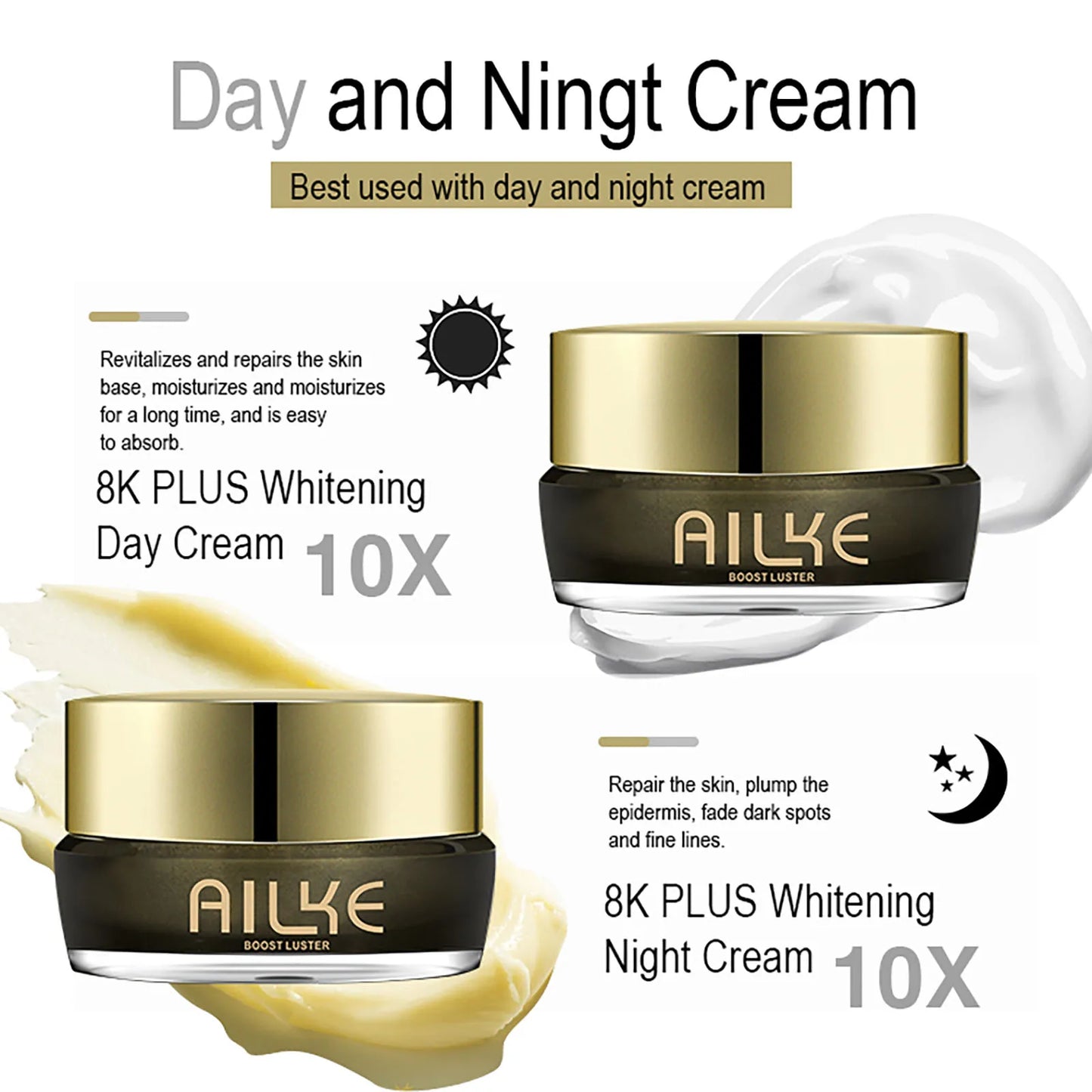 AILKE Lightening Face Cream, Reduce Dark Spots, Inhibit Melanin, With Collagen, Glutathione, For All Skin Types