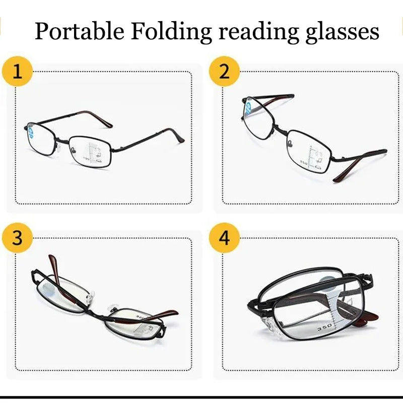 Folding Progressive Photochromic Reading Glasses Men Women Anti Blue Light Multifocal Presbyopia Eyeglasses Diopter +1.0 To +4.0