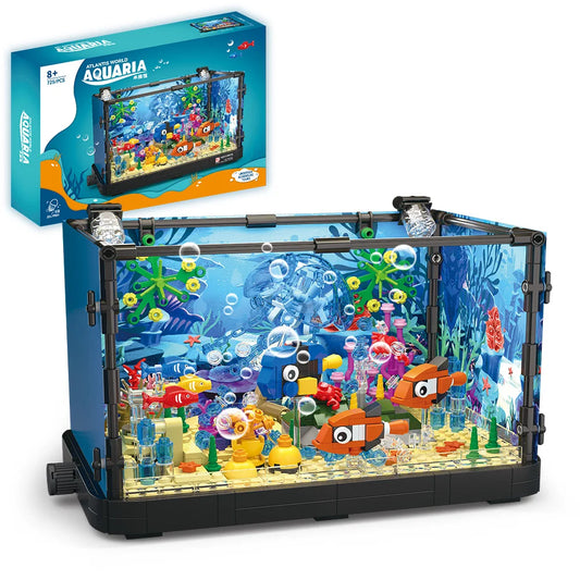 Fish Tank Building Block Set with Light，Aquarium，Marine Turtle, Building Block Toy for Kids 14+, Gift, Home Decor