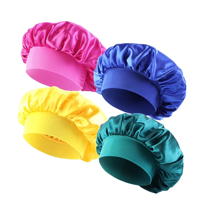 4pcs/lot Women Satin Solid Bonnet Hair Care Night Sleep shower Caps Adjust Head Cover For Curly Springy Hair Styling Accessories