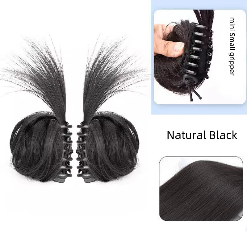 Synthetic Bow knot clip hair bun set clip style hair extensions hair chignons Chicken Feather Claw Double Ball Hair Bag