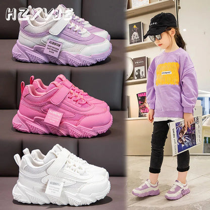 Spring and Autumn New Children's Sports Shoes Girls' Fashion Leisure Mesh Breathable Non-slip Running Shoes Student Sneakers