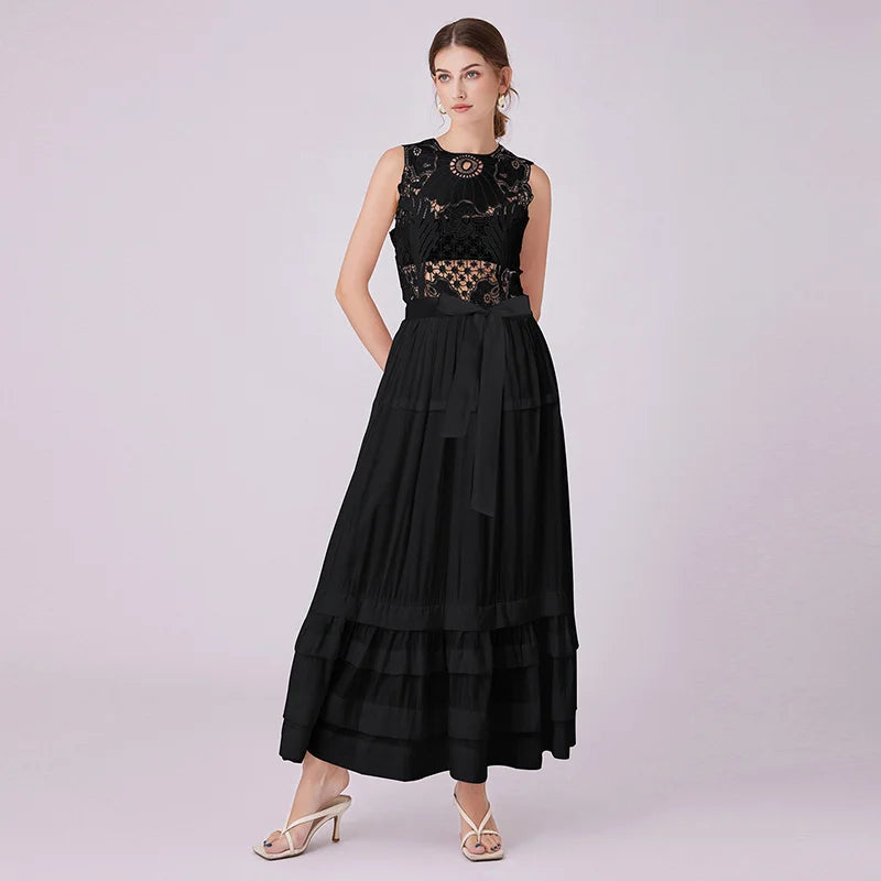 Designer Summer Holiday Women Dress Lace Flower Embroidery Crochet Long Evening Dresses Maxi Vestidos