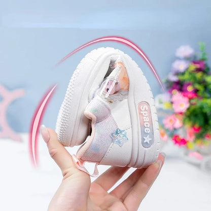 Disney Children's Shoes Elsa Frozen Princess Sports Shoes for Girls Kids Fashion White Shoes PU Breathable Casual Sneakers