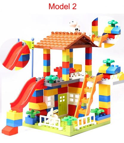 89pcs Big Size Castle Slide Building Blocks toys Big Particle Roof Blocks Compatible Duploed City House Brick Toys For Children