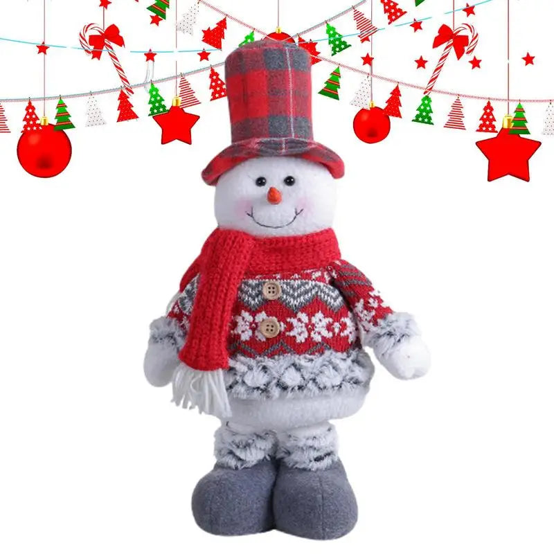 Christmas Telescopic Doll Tabletop Decorations Snowman Figure Plush Toy Doll Santa Claus Reindeer Stuffed Standable Long Leg