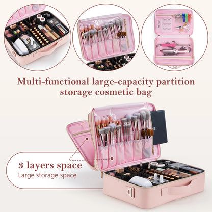 Professional Makeup Bag Extra Large Cosmetic Train Case Make Up Brush Organizer Storage Box Manicure Artist Bags with Dividers