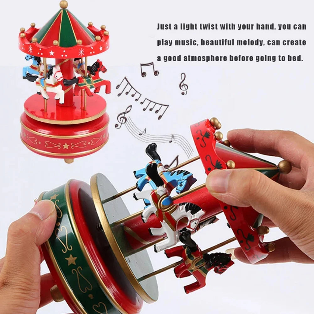 Christmas Musical Carousel Carousel Horse Collectable Figurine 6.3inch Rotating Musical Horse Birthday Gifts for Children Kids