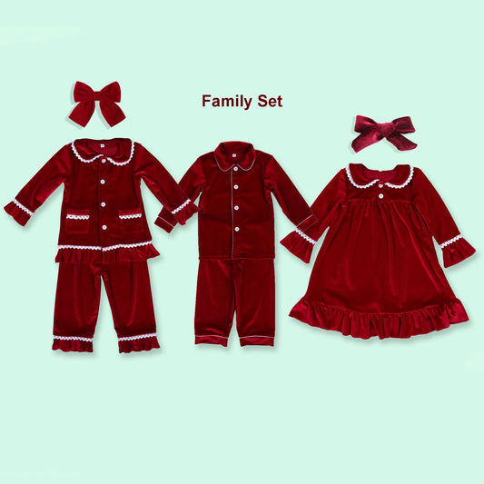 2024 christmas pyjamas for family red velvet girls outfits 0-12 years matching baby kids women sleepwear children's pajamas sets