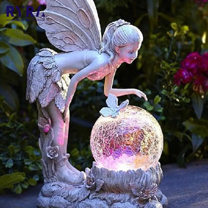 Solar Lamp Outdoor Waterproof Luminous Fairy Girl LED Lights Resin Angel Figure Sculpture Crafts Garden Yard Decor Art Ornaments