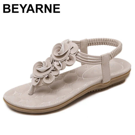 BEYARNE  New Women Summer Casual Bohemia Flat Sandals Shoes Woman Flower Flip flop Sweet Beach Sandals Shoes Size 35-41