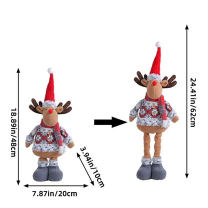 Christmas Telescopic Doll Tabletop Decorations Snowman Figure Plush Toy Doll Santa Claus Reindeer Stuffed Standable Long Leg