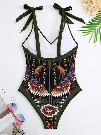 Conservative Women's One Piece Swimsuits 2023 High Waisted and Slim Printed Swimwear Chiffon Beach Skirt for Hot Spring Vacation