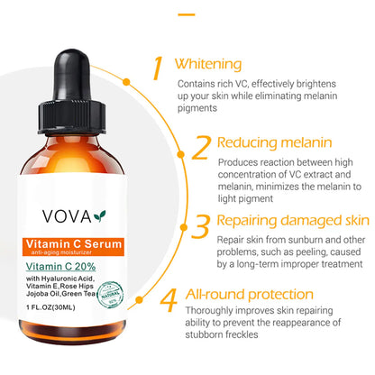 20% Vitamin C Liquid Serum Anti-aging Whitening VC Hyaluronic Acid Face Serum Brighting Moisturising Fade Fine Lines Skin Care