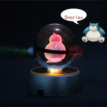 Pokemon 3D Crystal Ball Pikachu Figure Pokeball Engraving Crystal Charizard Model with Led Light Base Toys Anime Christmas Gift