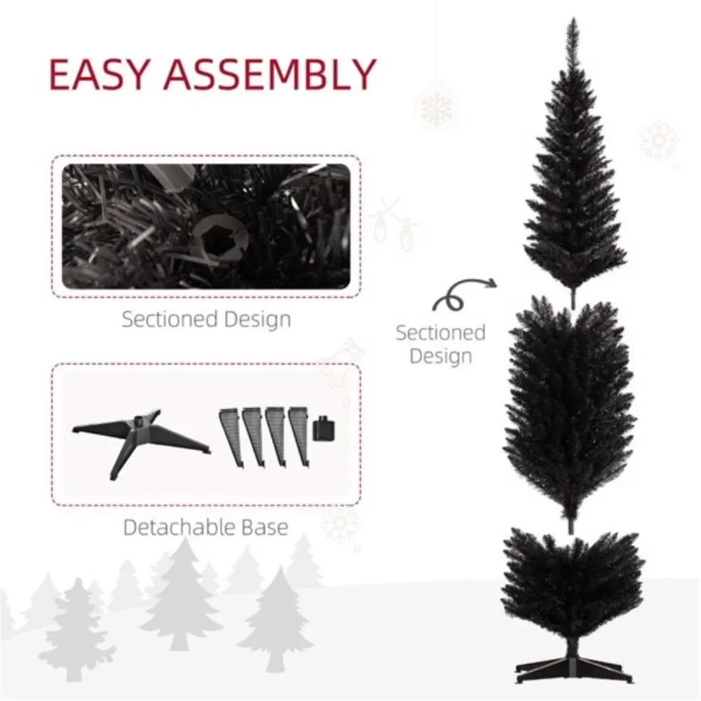 The 8-foot-tall artificial Christmas tree comes in a slim pencil style, with 618 branches adding a lush look to the tree