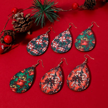 10pcs Multicolor Christmas Wood Pendants Drop Shaped Christmas Tree Snowman Charms DIY Earrings Women Jewelry Gift 5.4cm x 3.7cm