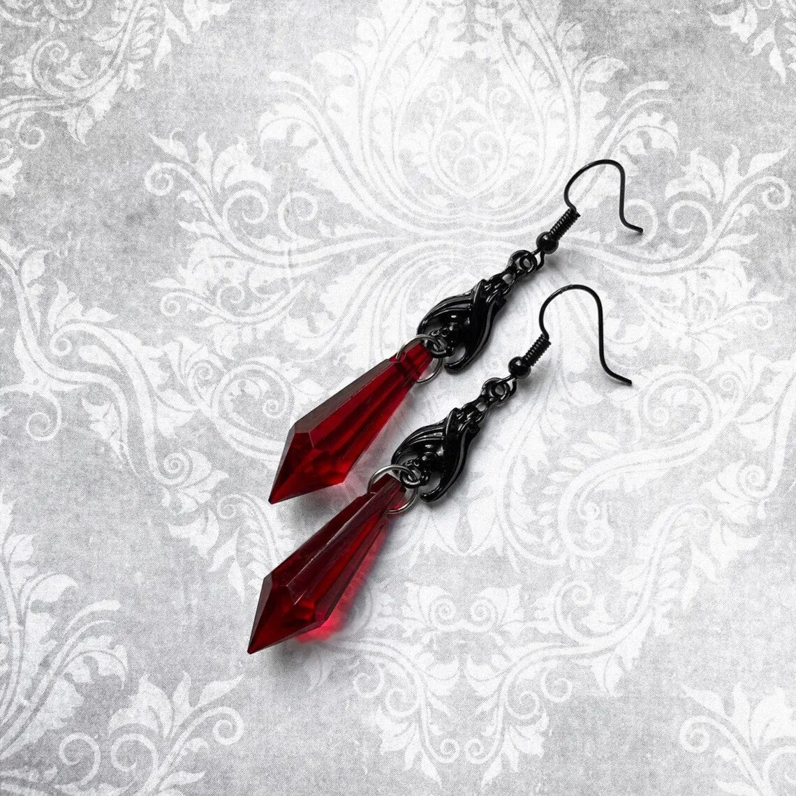 Gothic Dark Bat Decorative Red And Black Gemstone Dangle Earrings Wedding Party Holiday Gift For Men And Women Daily Jewelry