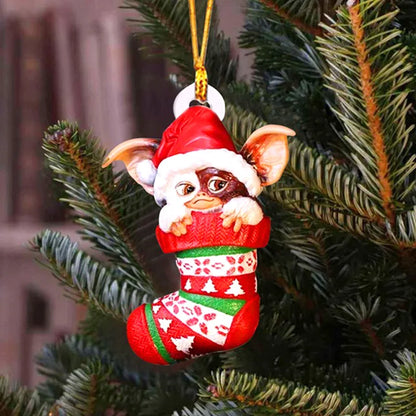 New Christmas Gremlins Ornament 2D Fairy Santa Hat Gizmo Figurine Hanging Pendant Decor Christmas Tree Party Decor