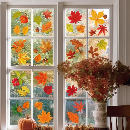 Thanksgiving Fall Leaves Window Clings Windows Doors Decorated With Maple Leaves Thanksgiving Glass Stickers Autumn Decoration