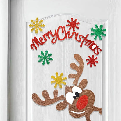 2 Set Cartoon Christmas Felt Door Sticker Funny Elk Christmas Tree Snowman Santa Claus Window Sticker Exquisite