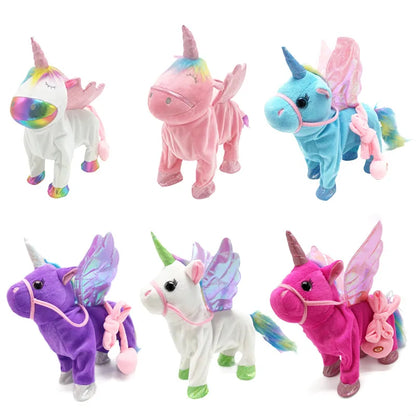 New Electric Walking singing Unicorn Plush Toy Stuffed Animal Pegasus Pony Toys 35cm Music Unicorn Toy for kids Christmas Gifts