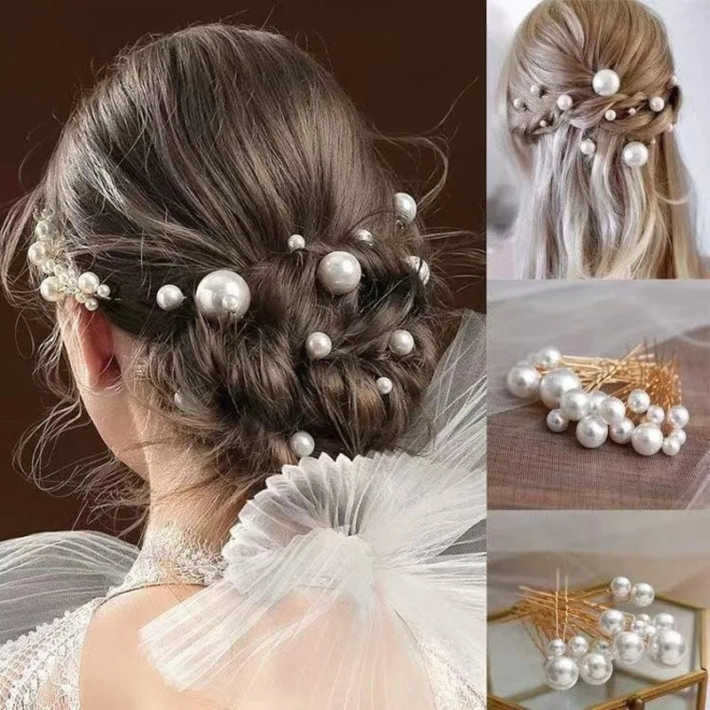 Pearl Bridal Tiara Hair Accessories Women U-shaped Pin Metal Barrette Clip Hairpins Simulated Wedding Hairstyle Design Tools