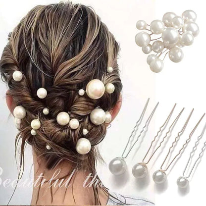 Pearl Bridal Tiara Hair Accessories Women U-shaped Pin Metal Barrette Clip Hairpins Simulated Wedding Hairstyle Design Tools