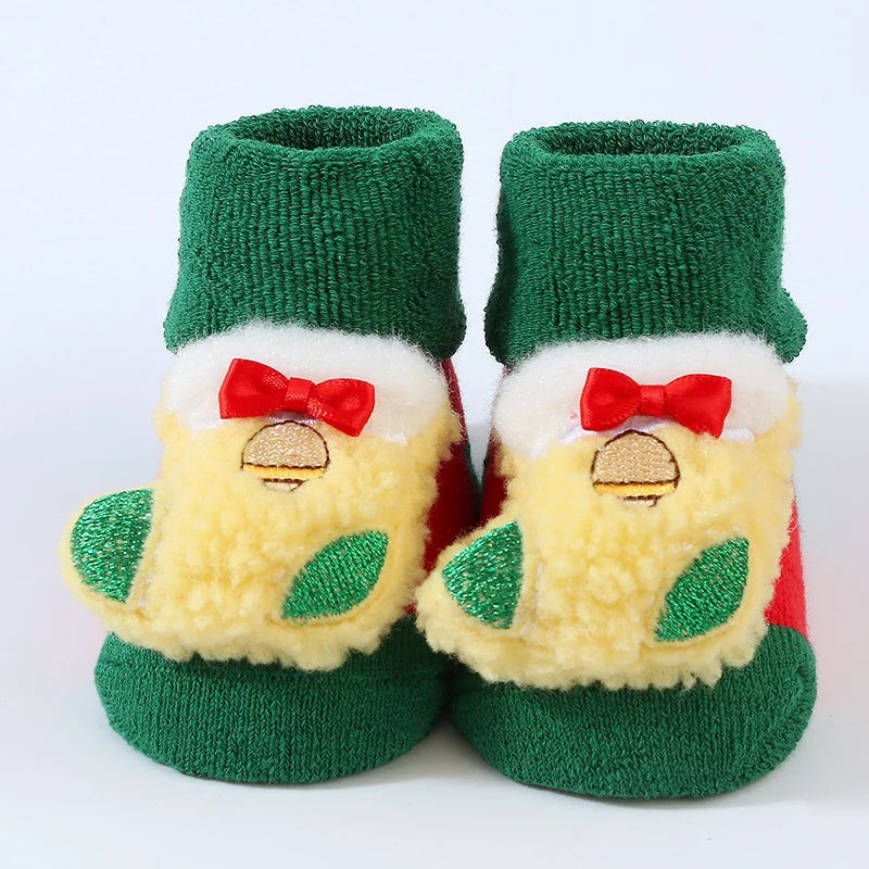 Winter Baby Sock Winter Cartoon Elk Tree Christmas Red Thick Warm Stocking Infant Anti-slip Floor Terry Sock Christmas Gift