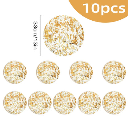 Leeseph Disposable Gold Placemats Set, 13 Inch Round Gold Foil Table Mats for Christmas Party Home Decoration Dining Table