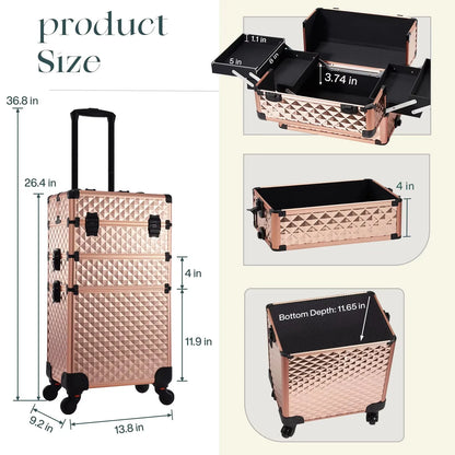 Rolling Makeup Case 3 In 1 Removable Make Up Case Cosmetology Case On Wheels Large Capacity Lockable Makeup Trolley For Salon