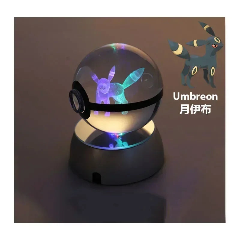 Pokemon 3D Crystal Ball Pikachu Figure Pokeball Engraving Crystal Charizard Model with Led Light Base Toys Anime Christmas Gift