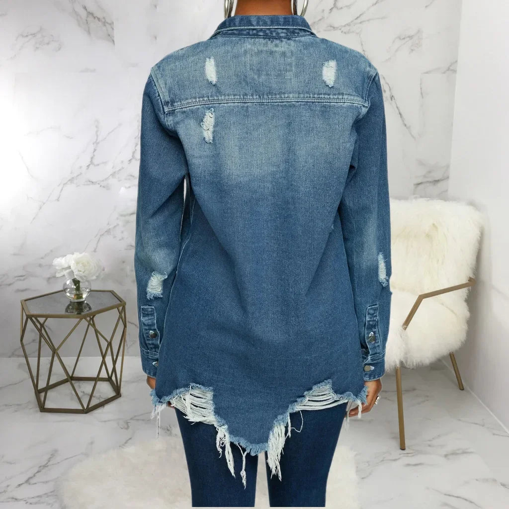 Women Jeans Jackets Spring Summer Ripped Denim Vintage Casual Denim Jacket Long Sleeve Female Chic Coat Streetwear 2024