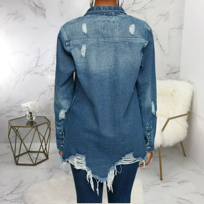 Women Jeans Jackets Spring Summer Ripped Denim Vintage Casual Denim Jacket Long Sleeve Female Chic Coat Streetwear 2024