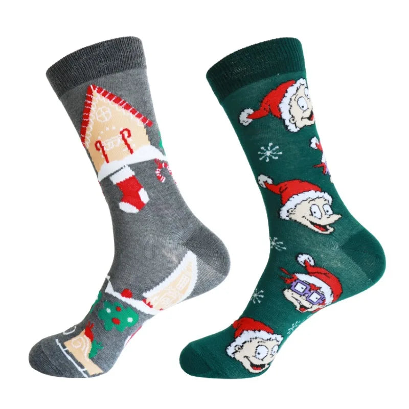 Unisex Christmas Socks Mid Calf Socks Cute Father Christmas Men's Cotton Socks Warm and Comfortable