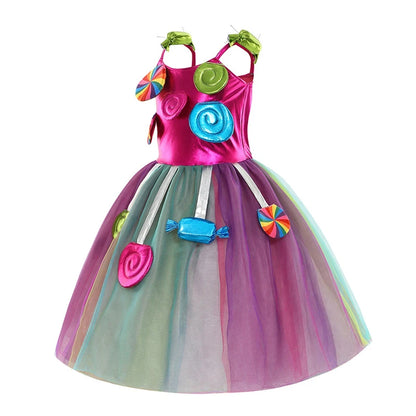 Delicate Princess Lollipop Fairy Costume Girls Halloween Candy Role Play Dress up Kid Carnival Purim Party Cute Vestidos Rainbow