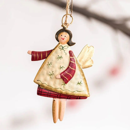 Retro Metal Xmas Tree Embellishment Welcome Door Hanging Pendants Santa Claus Cartoon Angel Doll Drop Ornaments Christmas Decor