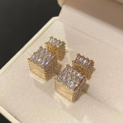 High Quality Earrings Sparkling Zircon Jewelry, women's Square Golden Earrings women's Luxury Jewelry Cute Girls Christmas Gifts