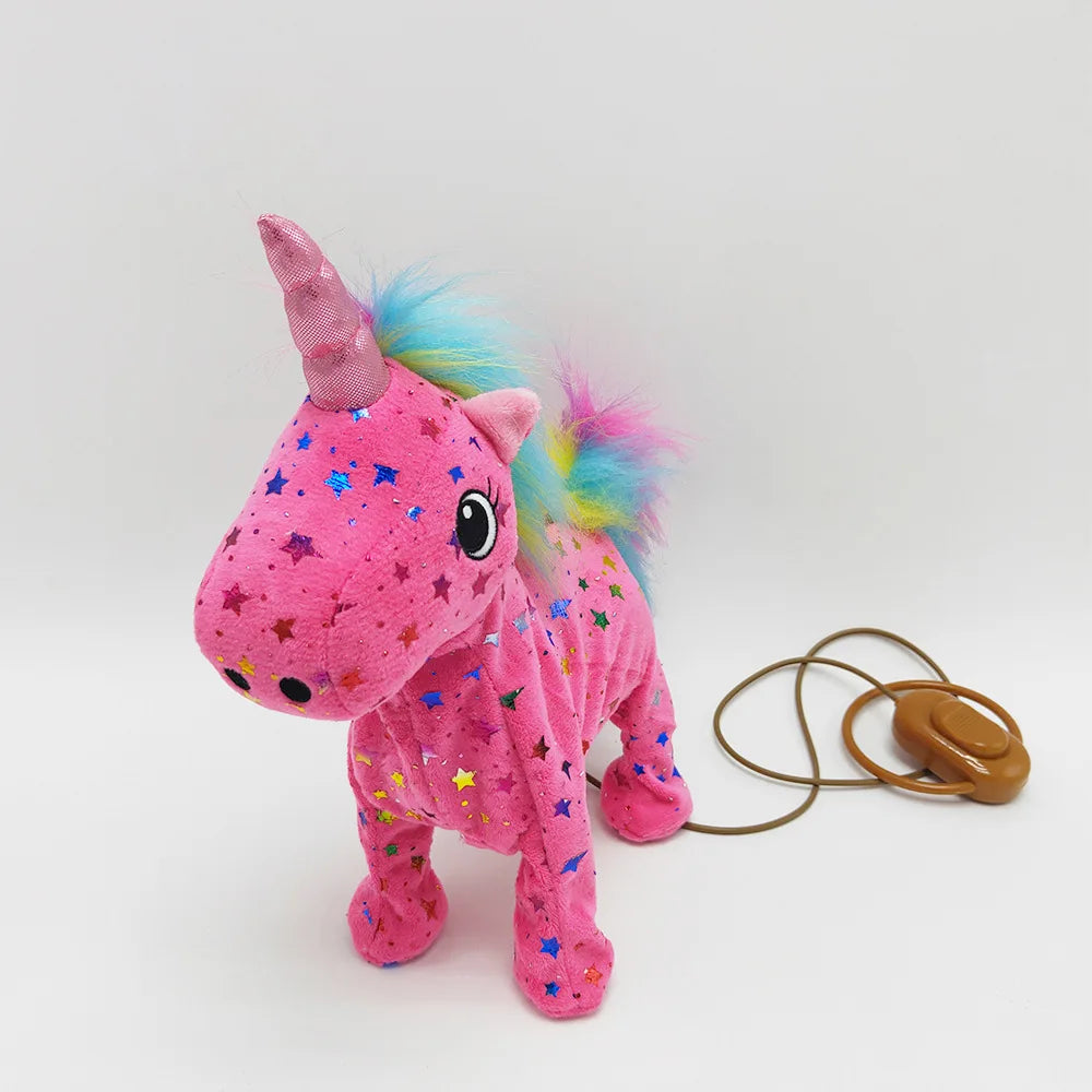 New Electric Walking singing Unicorn Plush Toy Stuffed Animal Pegasus Pony Toys 35cm Music Unicorn Toy for kids Christmas Gifts