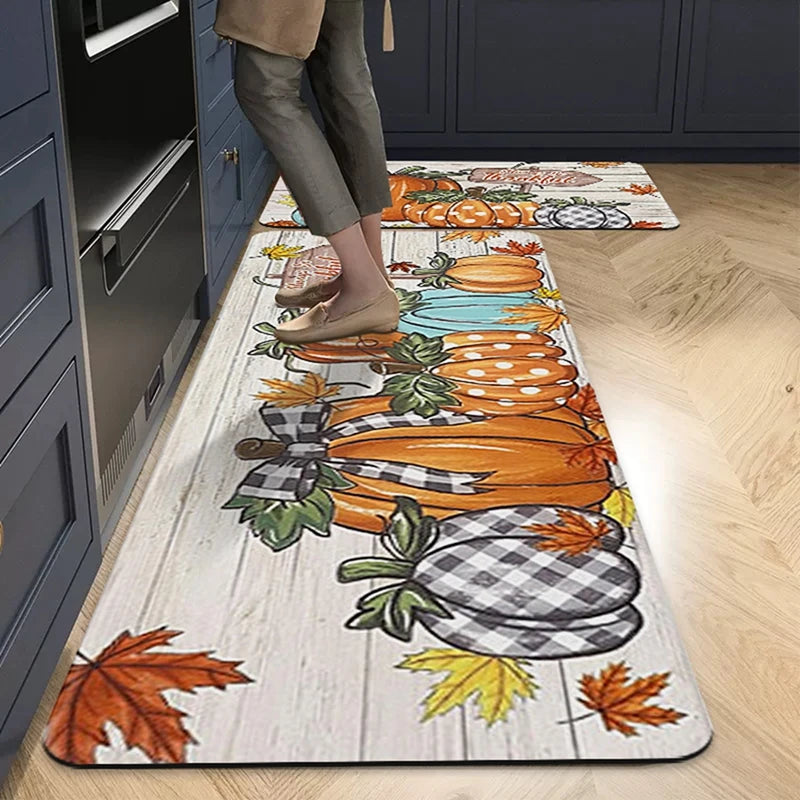 Kitchen Mat Absorbent Bathroom Rug Non-Slip Entrance Doormat Halloween Thanksgiving Day Home Decoration Cartoon Pumpkin Foot Mat