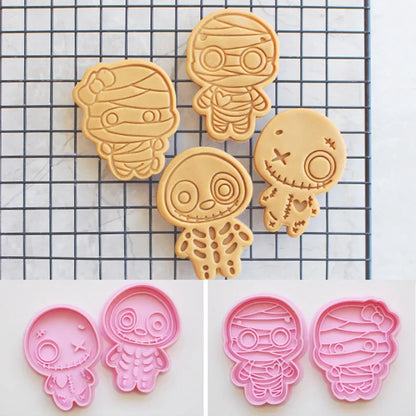 Halloween Skull Cookie Cutters PLA Cartoon Pressable Gingerbread Man Biscuit Stamp Chocolate Mold Cake Decorating Tools