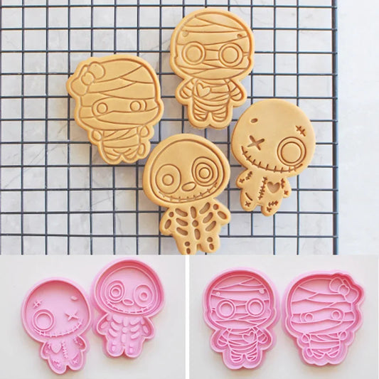 Halloween Skull Cookie Cutters PLA Cartoon Pressable Gingerbread Man Biscuit Stamp Chocolate Mold Cake Decorating Tools