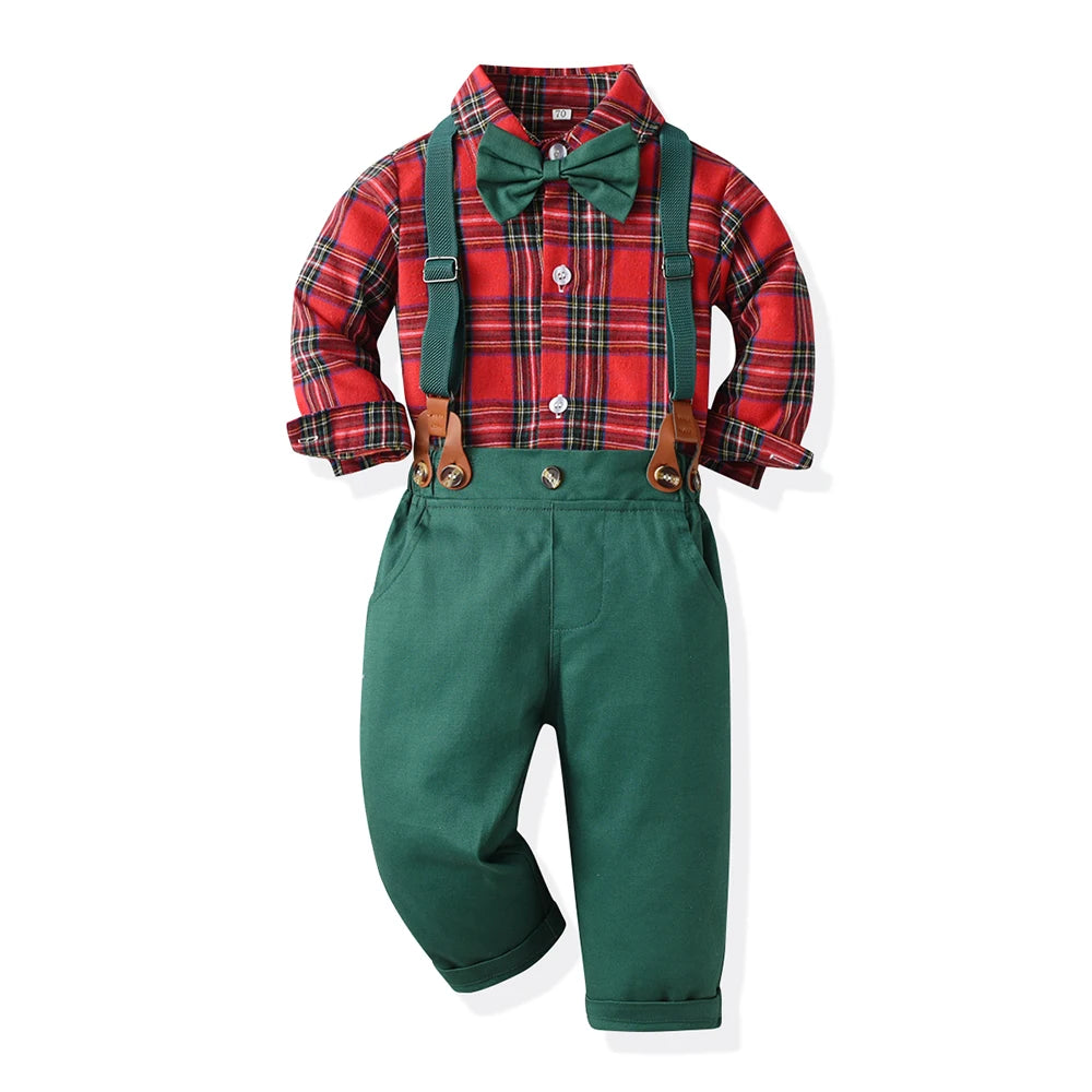 Top and Top Toddler Boys Clothing Set Autumn Winter Children Formal Shirt Tops+Suspender Pants 2PCS Suit Kids Christmas Outfits